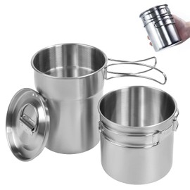 KOKKOYA - Juego de 2 tazas y tazas plegables de acero inoxidable de grado alimenticio 304 utensilios de cocina para exteriores con tapa ventilada