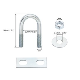 QUARKZMAN Round U-bolt U-bolt, 6 set 22 mm ID x 56 mm length U angle M8 galvanised carbon steel U-clamp bolts with nuts and plates, for car repair boat trailer