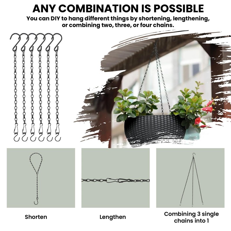 Black Chain for Hanging Plants, 6 PCS Small Chain for