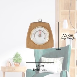 Lantelme Bimetal Room Thermometer with Wooden Frame, Temperature Display -10 to 50 °C, Analogue, 7.5 cm x 6.7 cm, Wooden Thermometer, Indoor Room, Walnut Wood Thermometer with Metal Eyelet for Hanging