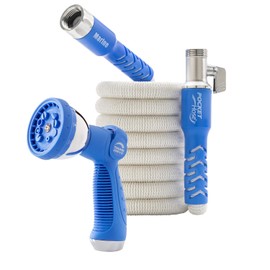 Pocket Hose Marine, Expandable, White, Scuff Free, 25ft Hose, 3/4 Inch, On/Off Valve, BONUS 10 Pattern Sprayer, AS-SEEN-ON-TV, Solid Aluminum & Lead-Free, Stores Easy, Lightweight, No-Kink, All Boats