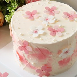 60 Pcs Edible Flowers Cake Topper Cupcake Toppers Decorations Wafer Paper Pink Cherry Blossom Flowers Wedding Themed Party Birthday Cake Decoration