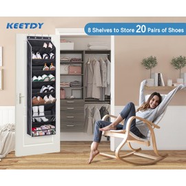 KEETDY Over The Door Shoe Rack for Door Fit 20 Pairs Sneakers Large Hanging Shoe Organizer for Closet Storage Boots, Black