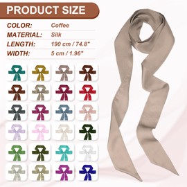 PATIKIL Stylish Ribbon Scarf, Solid Color Skinny Scarf Pure Long Neckerchief Silk Necktie Belts Sash Hair Scarves Headband Ribbon Tie for Women, Coffee