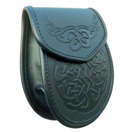 Celtic Embossed Scottish Highland Kilt Sporran, Black, One size