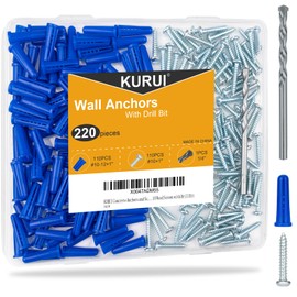 KURUI #10-12 Concrete Anchors and Screws Kit, 220PCs Wall Anchors for Drywall Brick Masonry Stucco Concrete, 110 Plastic Drywall Anchors and 110 Wood Screws with Drill Bit