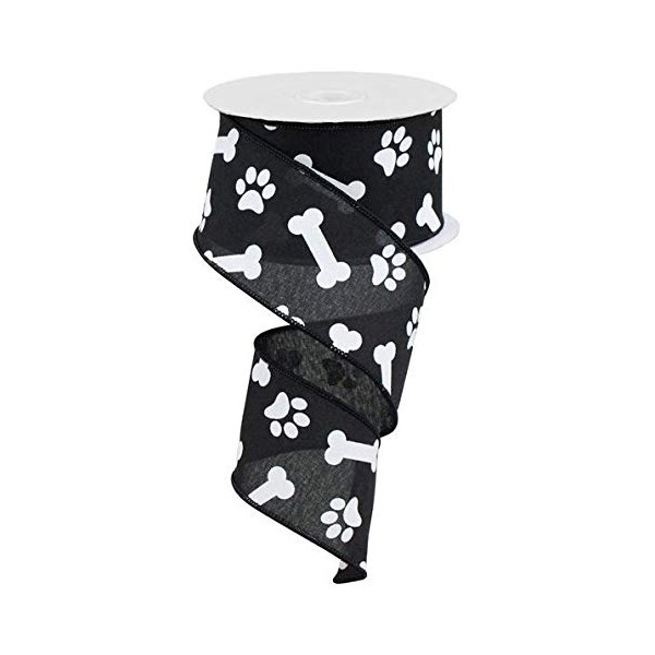 Paw Print & Dog Bone Wired Edge Ribbon, 10 Yards