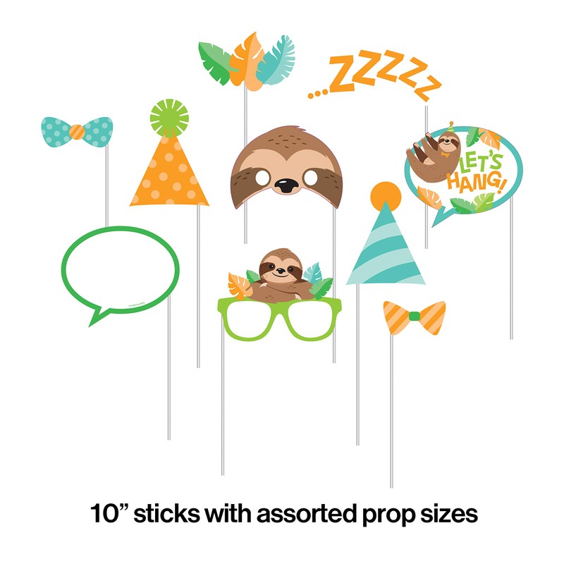 Creative Converting Sloth Party Photo Booth Props, 10 ct, mulit-color,