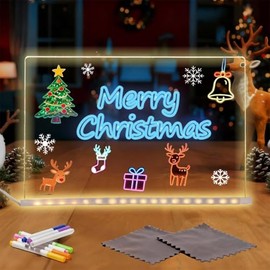 Led Drawing Board, LED Note Board with Colors, Light Up Acrylic Message Board,12" x 8" Light Up Clear Board, Acrylic Dry Erase Board with Light, Christmas Gift, 7 Colors Pen