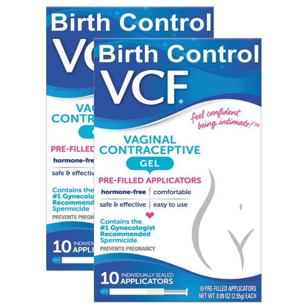 VCF Vaginal Contraceptive Gel Prefilled Applicators with Spermicide, 2 Boxes of 10 Prevents Pregnancy, Nonoxynol-9 Kills Sperm on Contact, Hormone-Free, Easy to Use, VCF Works Instantly. 20 Total
