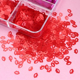 Valentine's Day Nail Glitter 6 Grids Heart Lip Nail Sequins 3D Holographic Nail Flakes Supply Love Heart Nail Art Design Valentines Nail Art Glitter Cute Glitter Flakes for Women Manicure Decorations