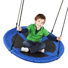 Saucer Tree Swing 600lb Weight Capacity with 2pcs Hanging Straps, 900D Oxford Fabric Waterproof Durable Steel Frame and Carabiner for Kids Adults with Pillow,for Backyard (Blue, 40 Inch)