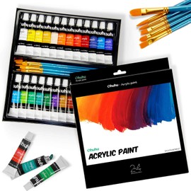Ohuhu Acrylic Paint, 24 Colors, Tube, Learning Materials, Art Supplies, Vibrant Paint Set for Painting, Art School, Illustration, Homework