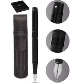 Sheaffer 300 Matte Black Lacquer Pen with PVD Trims and Matching Pouch gift Set (Fountain, Medium nib)