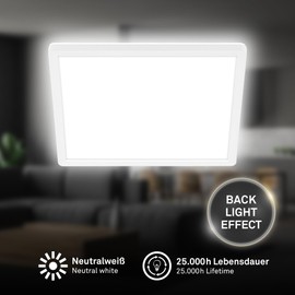 BRILONER - LED ceiling light with indirect light, flat, neutral white light, LED lamp, ceiling light, living room lamp, kitchen lamp, ceiling lighting, hallway lamp, 29 x 29 x 3 cm, white