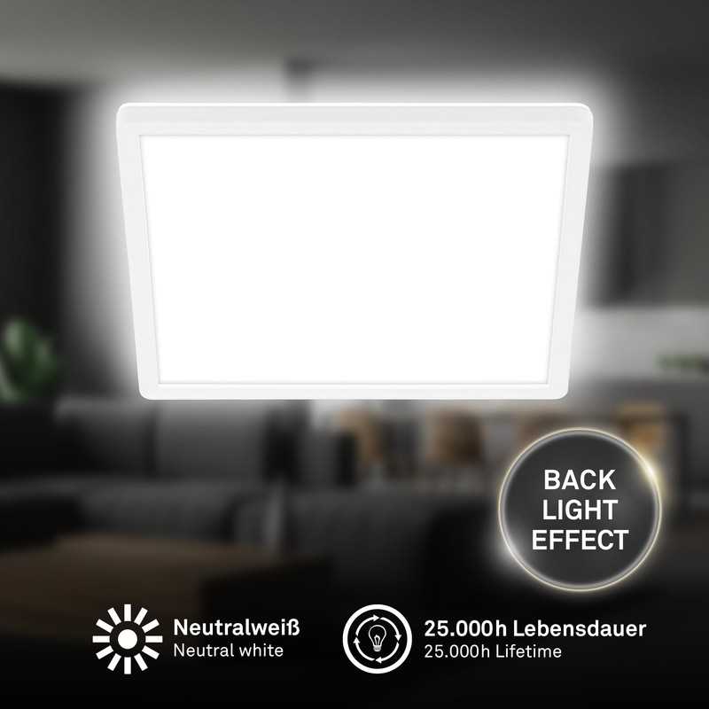 BRILONER - LED ceiling light with indirect light, flat, neutral
