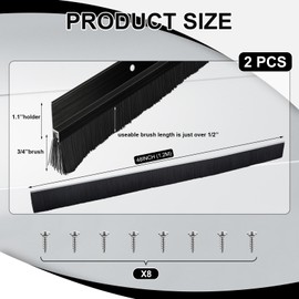 Frienda 2 Set Aluminum Black Door Sweep with Screws for Gaps up to 1 Inch, Multi-Purpose Door Brush Seal for Home, Garage, Gate, Threshold (1 x 48 Inch)