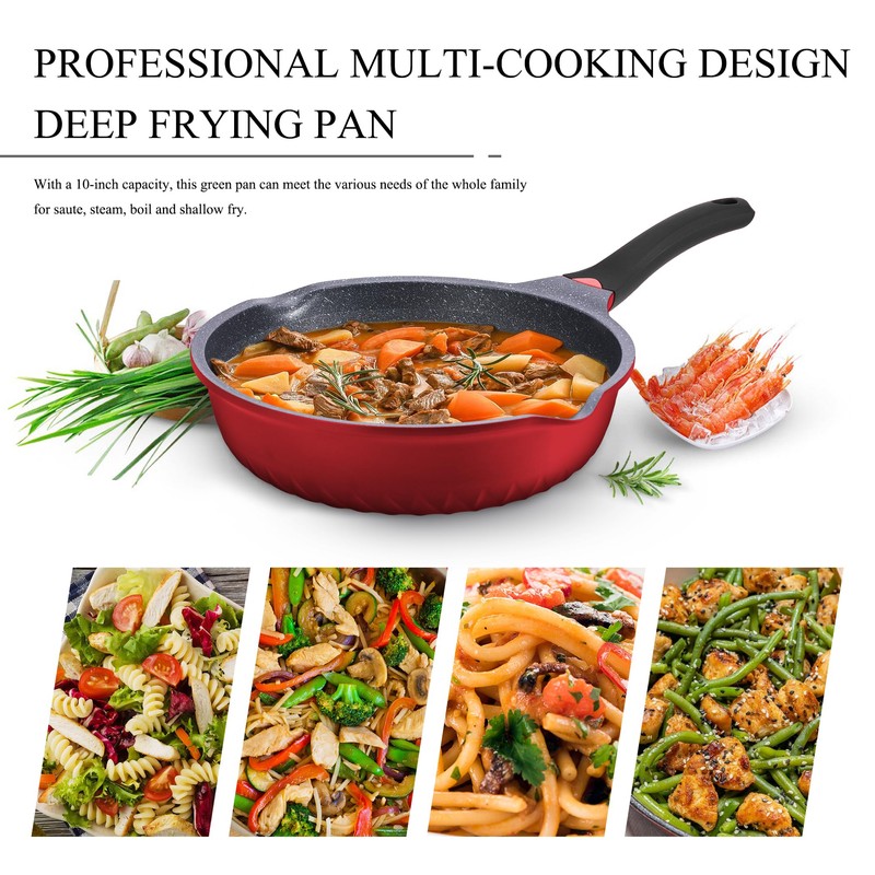 Vinchef Nonstick Skillet with Lid, 11In/5Qt Aluminum Deep Frying Pan