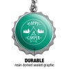 Happy Camper with Campfire Keychain Chrome Plated Metal Pop Cap