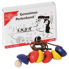 Bartl 104551 Mini Wooden Puzzle Geronimos Bead Ribbon Made of 6 Small Colourful Wooden Pieces and a String with Wooden Ball