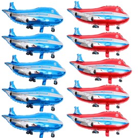 NUOBESTY 10pcs Foil Airplane Balloons Mylar Balloons Plane Theme Birthday Balloons Decorations for Birthday Baby Shower Wedding Party Decoration