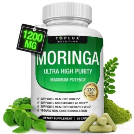 Pure Moringa Powder Capsules 1200mg - Immune & Gut Health, 90 Capsules