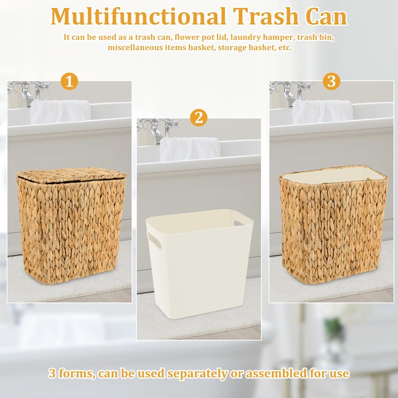 ZUNKNOD Wicker Trash Can with Lid and Liner, Handwoven Wicker