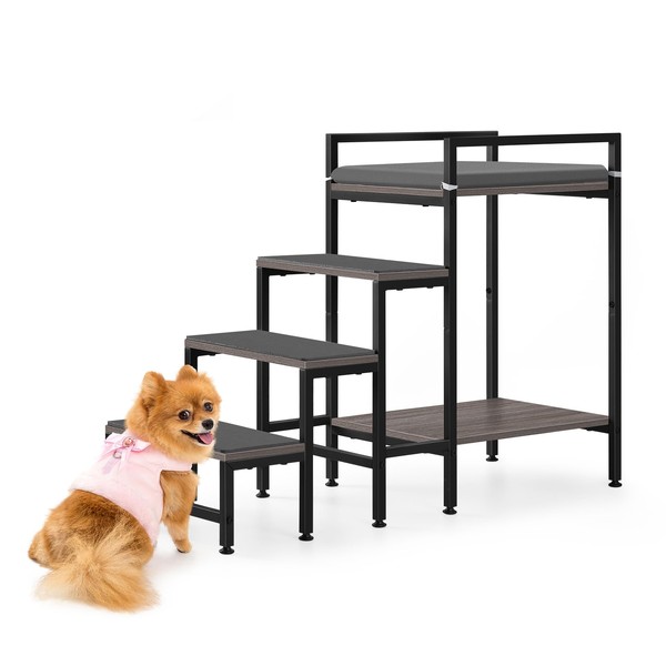 Pet Window Perch with Stairs, Grey Dog Window Perch with