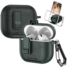 Fofvccv for AirPods 4th Generation Lock Clip Leather Case with Carabiner, Support Wireless Charge with Stand Rugged Protection Cover for AirPods 4, PWJ Green