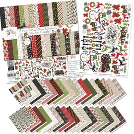 Paper & Sticker Kit - Merry and Bright - for Christmas - 17 Double-Sided 12x12 Papers with 33 Designs & 1 8X12 Sticker Sheet - Scrapbooking Card Making Crafting - by Miss Kate Cuttables