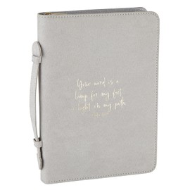 Creative Brands Faithworks - Suede Bible Cover with Carry Handle and Zipper Closure Simply Faith Collection, 7 x 10-Inch, Grey - Psalm 119:105