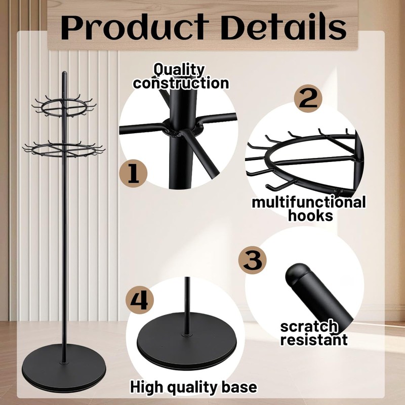 GSYUWIH Floor Standing Belt Display Rack, Tie Hook, 66.2in Belt