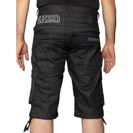 989Zé ENZO Men's Cargo Shorts Cotton Regular Fit Summer Jeans with Pockets, black, 38W