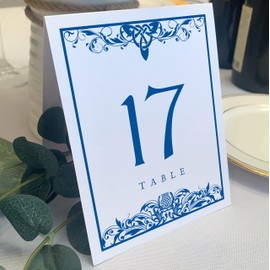 Scottish Thistle Wedding Table Numbers (Select Color/Quantity), White, Royal Blue, 1-20, Double Sided, Tent or Use in a Stand, Great for Parties & Restaurants