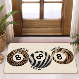 Koesus Trendy Retro Y2K Door Mat, Vintage Funky Retro Leopard Tiger Zebra Lucky 8 Ball Print Welcome Doormat Bath Mat for Bathroom Front Door Indoor Outdoor Entrance, 17x30 Inches