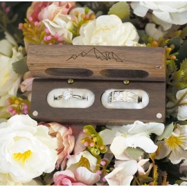 Unbranded Engraved Flip Wooden 2 Ring box for wedding Solid Wood rectangle jewelry storage