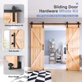 EaseLife 8 FT Double Sliding Barn Door Track and Handle Hardware Kit,Heavy Duty,Basic J Pulley,Slide Smoothly Quietly,Easy Install (8FT Track Kit for 20"~24" Wide Double Door)