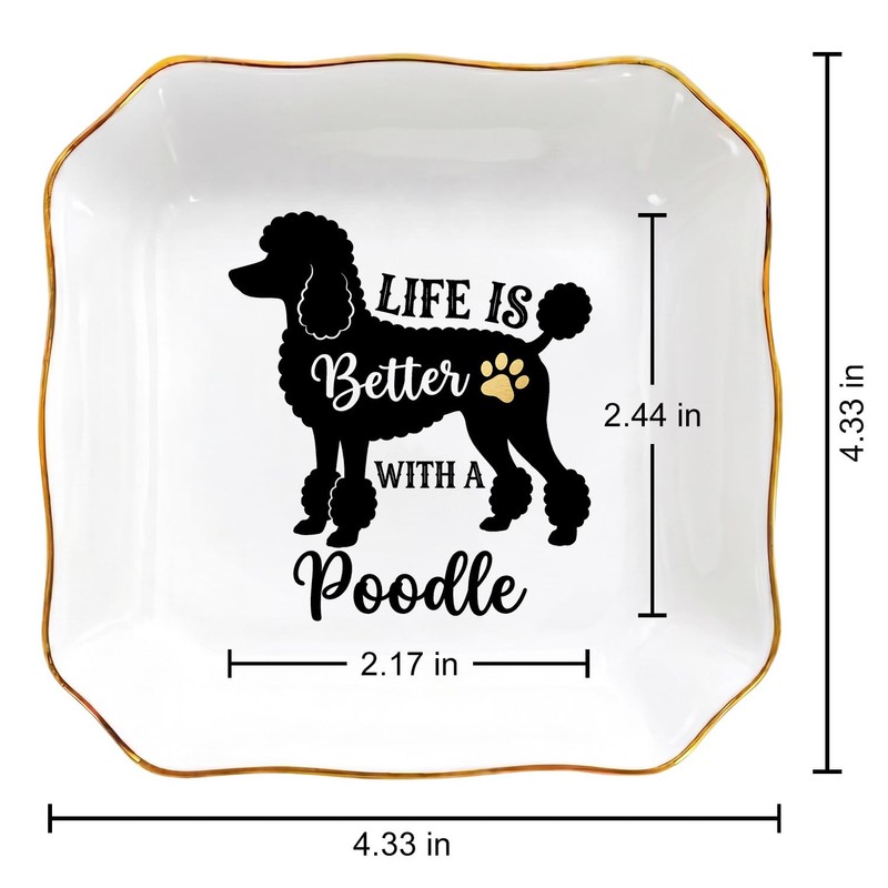 Pininerr Poodle Ceramic Jewelry Tray, Decorative Trinket Dish 4.33"