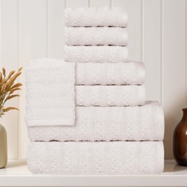Superior Zuma Zero Twist Cotton Medium Weight Towels, for Guest Bath, Bathroom, Shower, Spa, Plush Towels, Bath Essentials, Waffle Textured Stripes, 8 Piece Assorted Towel Set, Silver