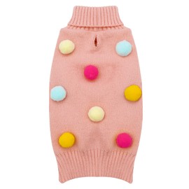 KYEESE Dog Sweater with Colorful Pompom Ball Turtleneck Dog Knitwear with Leash Hole for Small Dogs Puppy Cat Sweater,XS