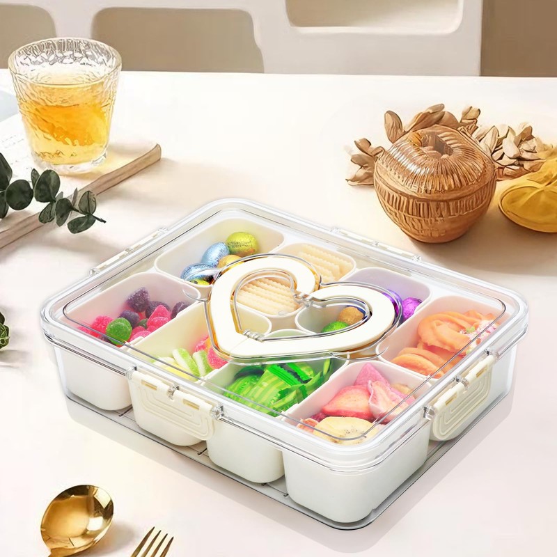 Divided Serving Tray with Lid and Handle,Snackle Box Containers with