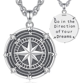 INFUSEU Compass Necklace, 925 Sterling Silver Nordic Amulet Pendant Mythology Necklace Gift Graduation Jewelry for Men Women