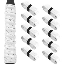 10 PCS Tennis Grip Tape Perforated Sweat Absorption Slip Resistant Abrasion Resistant Shock Absorption Breathable Fit for Racquet Badminton Racket Tennis Racket Table Tennis Racket Fishing Rod (White 10pcs)