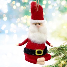 Yoga Christmas Ornaments - Set of 3 Wool Yogi Santas in Yoga Poses