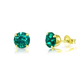 Gold Stud Earrings with Green Crystal Light - Green Earrings - Emerald Earrings - 925 Sterling Silver Stud Earrings Gold Plated - Golden Earrings - Gold Earrings