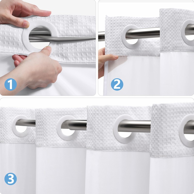 PILOTSHARK No Hook Waffle Weave Shower Curtain Set with Snap-in