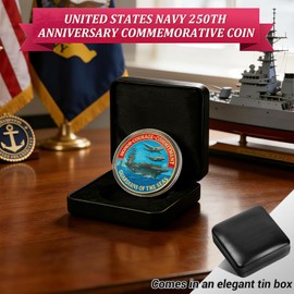 Navy 250th Anniversary Coin US 250th Commemorative Double-Sided Challenge Coin with Metal Gift Box Navy Challenge Coin for Veterans, Marines, Patriots 1.57" Display