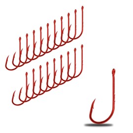 AMZfishing® 20 x Laser-Sharpened Red Worm Hooks in 10 Sizes | Eel Hooks | Worm Hooks | Worm Fishing Hooks | Fishing Hooks Sharp | Fishing Hooks for Worm (20, H: 6)