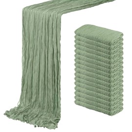 16 Pack Sage Green Cheesecloth Table Runner 20 x 120 inch Gauze Table Runners 10 FT Long,Semi Sheer Boho Cheese Cloth Fabric Table Runner Bulk for Wedding,Party,Baby Shower,Bridal Shower Decoration
