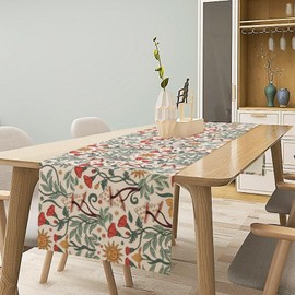 Boho Floral Print Table Runner,Vintage Flowers Sun Mushroom Pattern Design Dinner Table Decoration for Home Living Room Kitchen Dining Room 13x36in